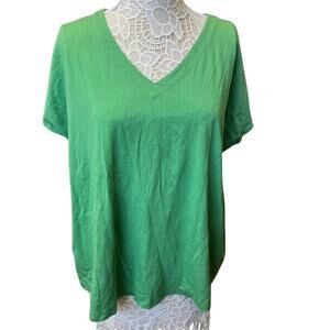 J.Jill Luxe Supima Pleat-Back V-Neck Tee | Vibrant Green Essential |Size XL Tall